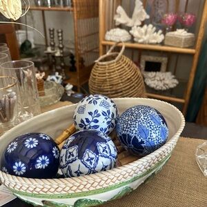 Blue and White Decorative Ceramic Orbs - Set of 4